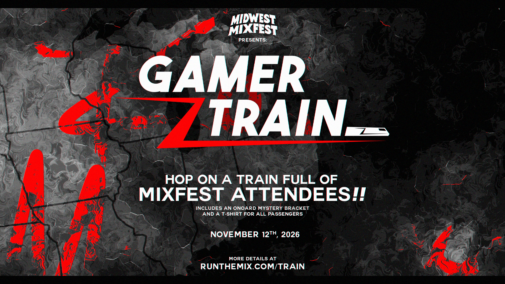 Midwest Mixfest & FGC Meetups Present Gamer Train. Hop on a train full of Mixfest attendees. Includes an onboard mystery bracket and a t-shirt for all passengers. November 12th, 2026.